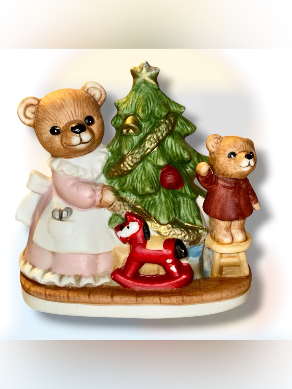 Homco Mama Bear & Baby Bear Christmas Tree Figurine